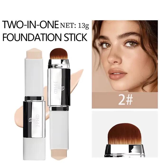 Bâton de fond de teint à double tête de brosse, léger et lisse, couvrance longue durée, créant un ef