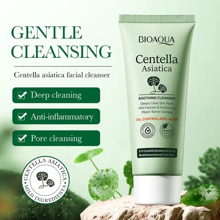 BIOAOUA Centella Asiatica Nettoyant pour le visage Mousse nettoyante quotidienne douce avec acide hy