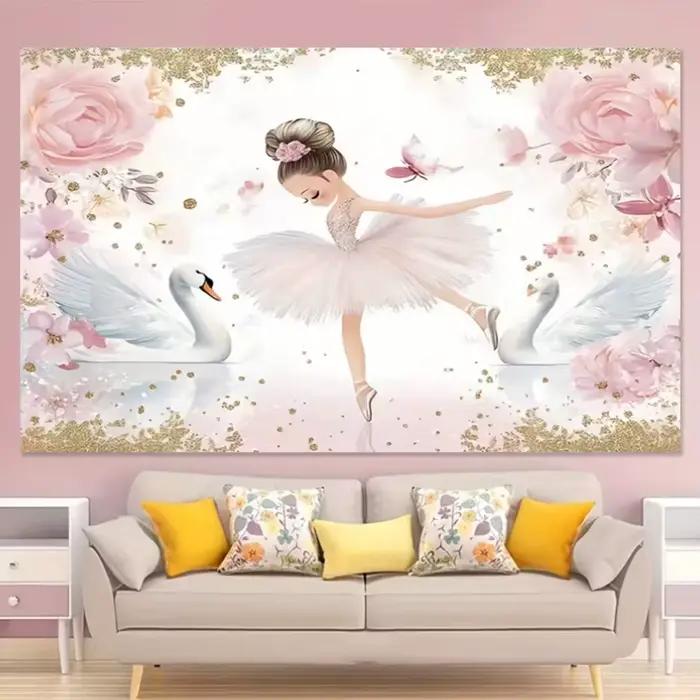 Décoration de fond de Ballet mignon, bain pour enfants, poudre scintillante, cygne, fête d'anniversa