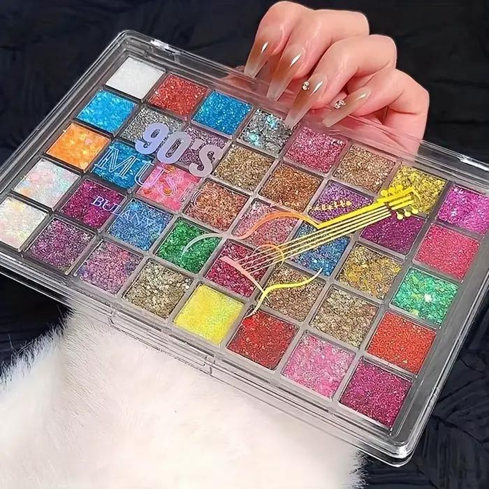 Palette de fards à paupières et scintillants de 40 couleurs avec paillettes dorées, miroir, poudre e