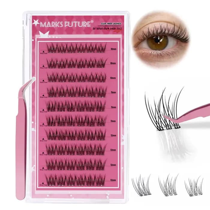 Faux cils auto-adhésifs, grappes de cils à pression, extensions de cils vaporeux, kit d'extension de