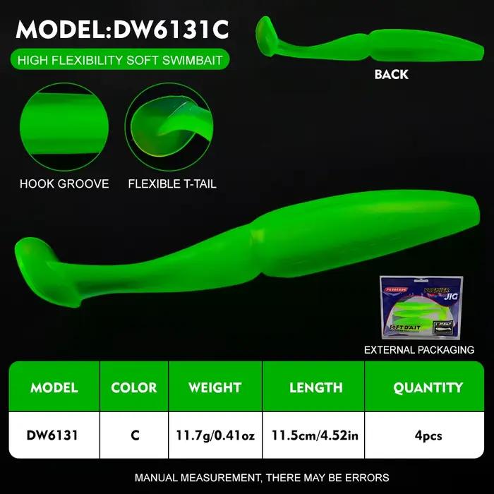Proberos 4 leurres souples en silicone en forme de ver Shad, 10 cm, 12 g, avec queue en T, pour la p