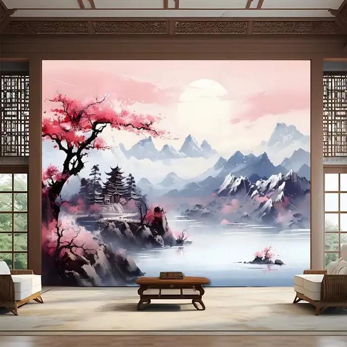 Papier peint photo 3D personnalisé, style chinois, encre esthétique, peinture de paysage, papier mur