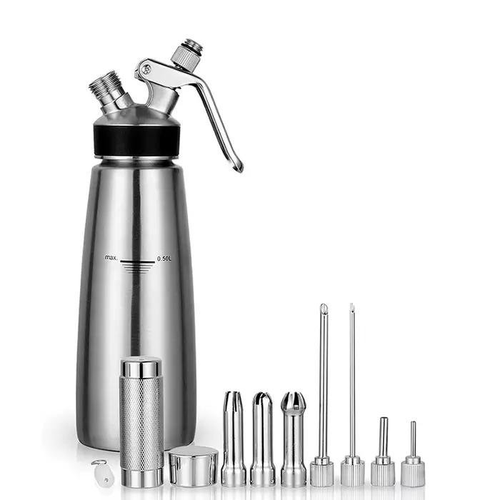 Distributeur de Crème Fouettée en Acier Inoxydable, Siphon avec 3 Embouts Décoratifs, 4 Embouts d'In