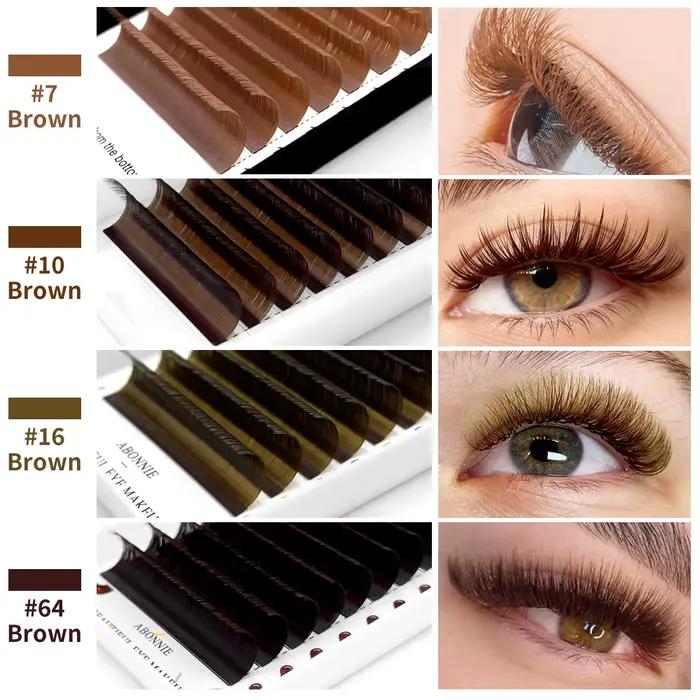 Extension de cils individuels marron Abonnie, toutes tailles, cils classiques colorés de qualité sup