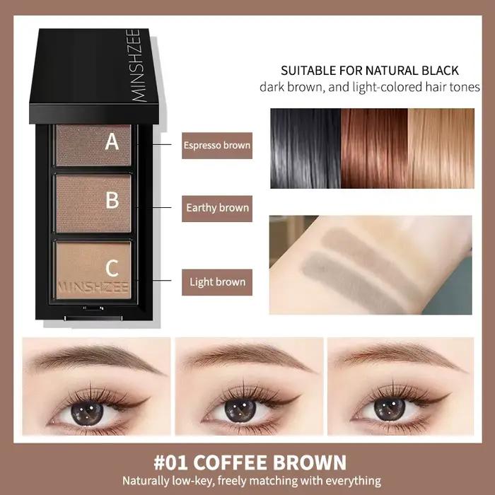 Palette de poudre à sourcils 3 couleurs, cosmétique, rehausseur de sourcils, ombre à paupières, Eyel