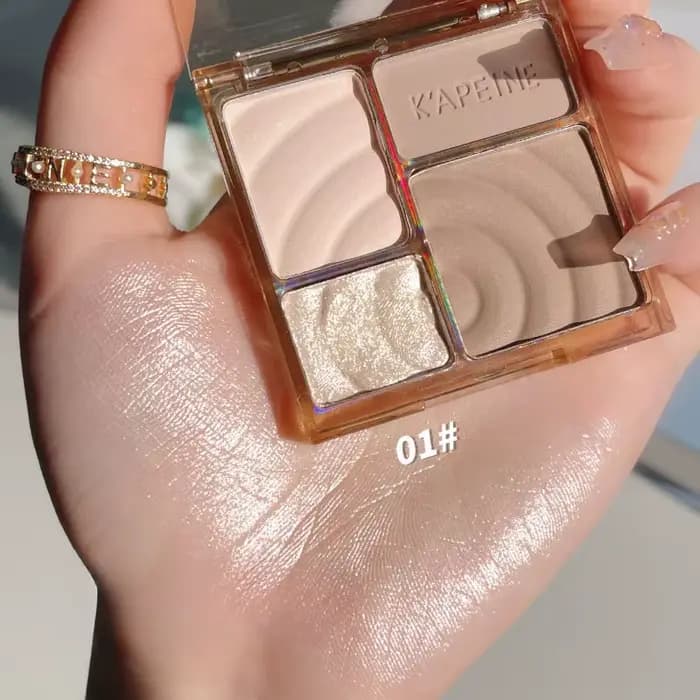 Nouvelle palette de maquillage quatre couleurs complète pour le visage : illuminateur, correcteur, f
