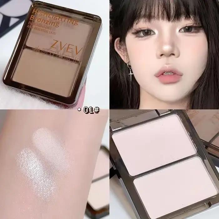 Surligneur bronzant 3D pour poudre pour le visage, Texture, Contour bicolore, éclaircissant naturel,