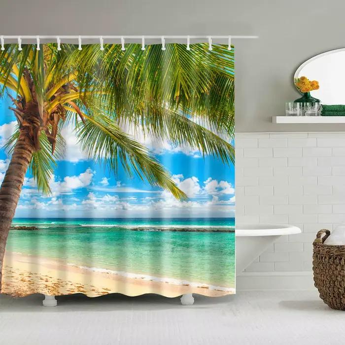 Rideau de douche lavable en tissu Polyester, impression de paysage numérique 3D, imperméable, pour s