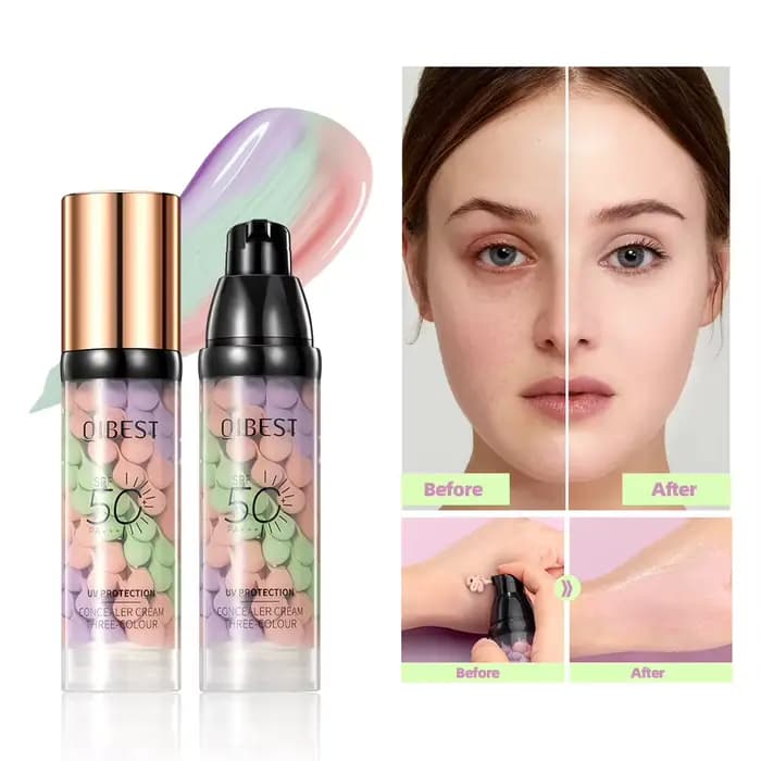 Qibest trois couleurs presse libération crème correcteur isoler maquillage Base du visage crème écla