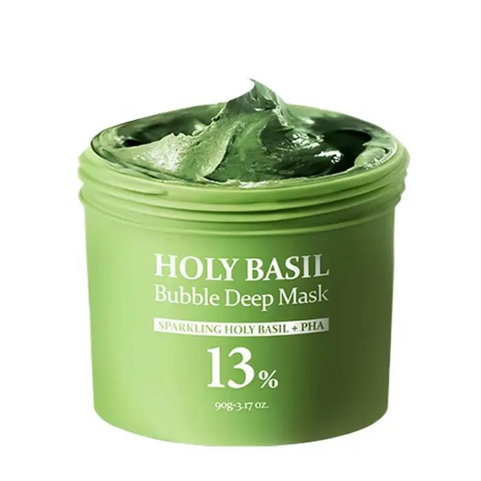 Masque Moussant Purifiant au Basilic 90g, Masque à l'Argile Exfoliant au PHA pour Nettoyage en Profo
