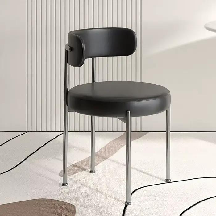 Chaise de salle à manger moderne en tissu Teddy, dossier incurvé, siège rembourré avec pieds en méta