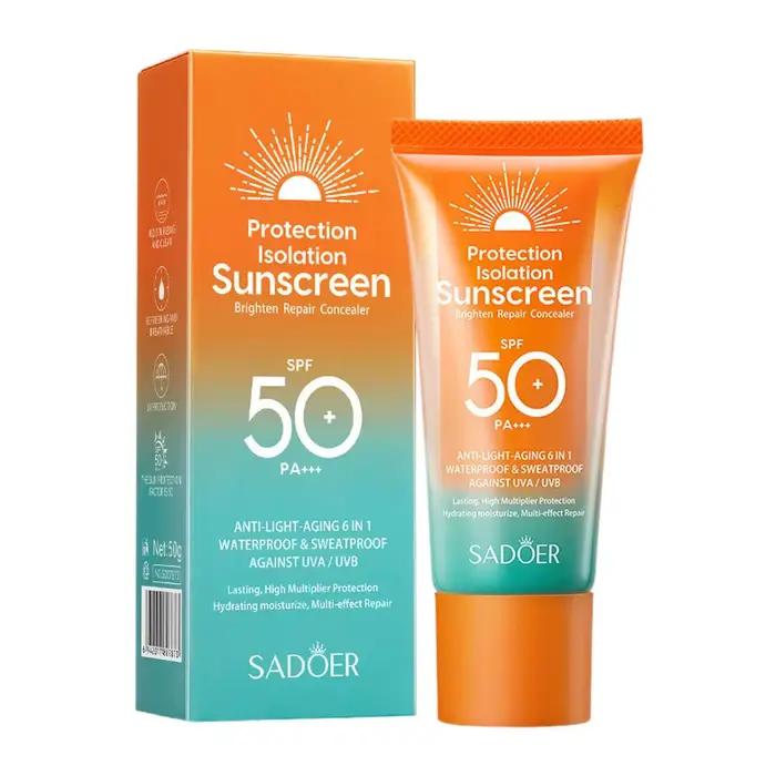 Crème solaire visage SPF50 PA+++ 50g, protection antioxydante UVA/UVB, résistante à l'eau et à la tr