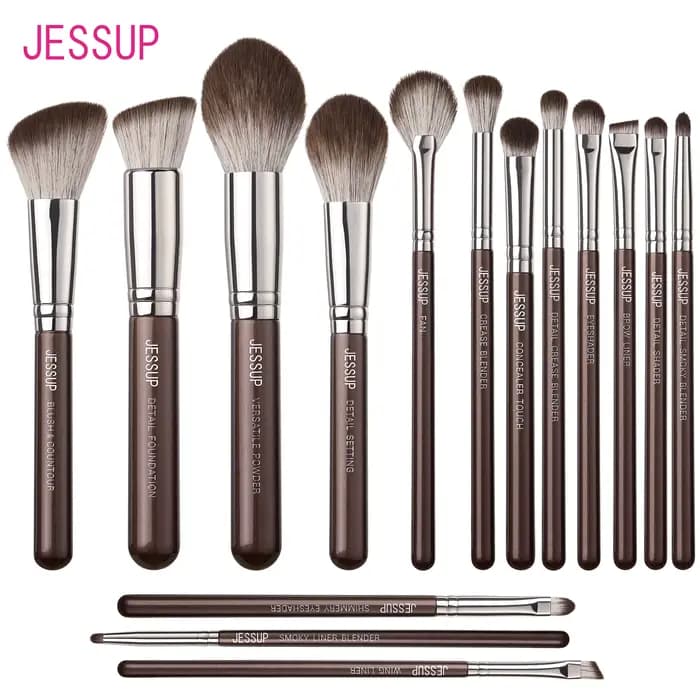 Jessup Ensemble de pinceaux de maquillage 15 pièces Pinceaux de maquillage marron Fond de teint végé