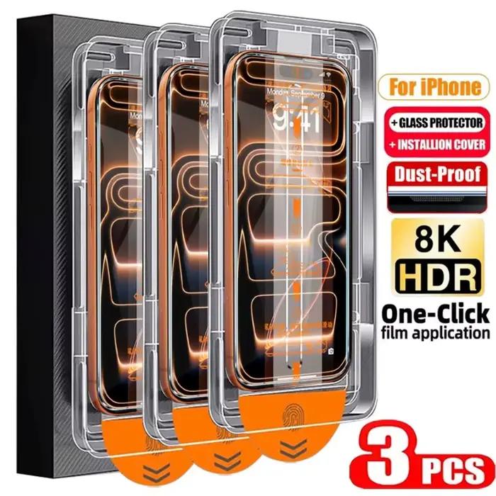 Protecteur d'écran HD 8K sans poussière, 3 pièces, adapté à l'iphone 17/16/14/13/12/11/15 Pro Max/Xs