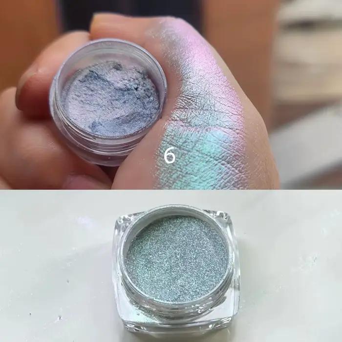Poudre de fard à barrage pailletée caméléon, surligneur métallique ultra fin, chrome bleu violet bri
