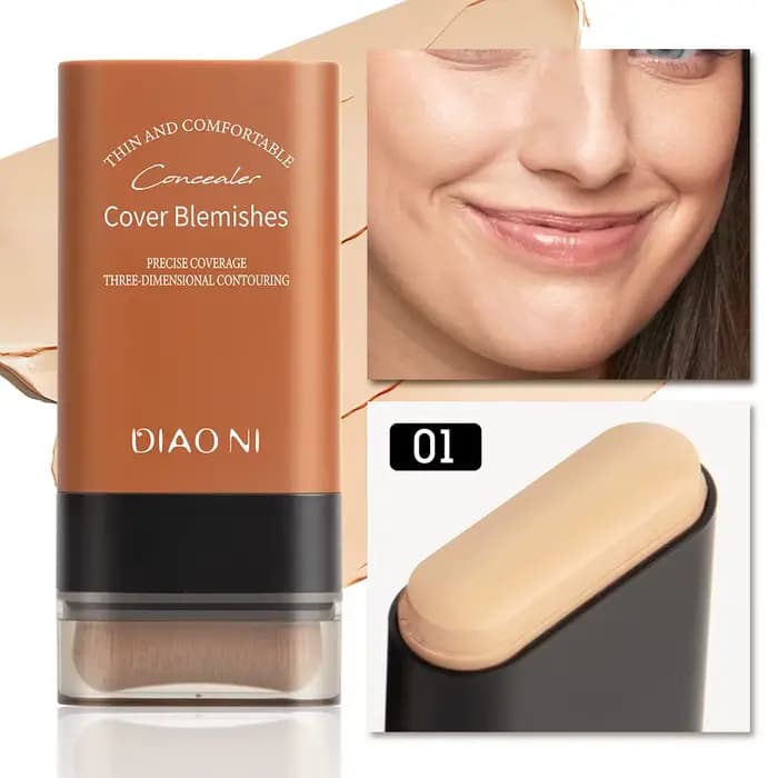 Stick de fond de teint 2 en 1 avec pinceau, crème légère, couvrance modulable pour un fini naturel, 