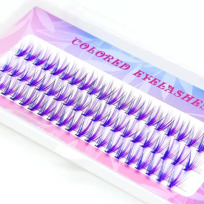 Extensions de cils en grappe colorées bleu-violet, effet volume 20D, longues et naturelles, faux-cil