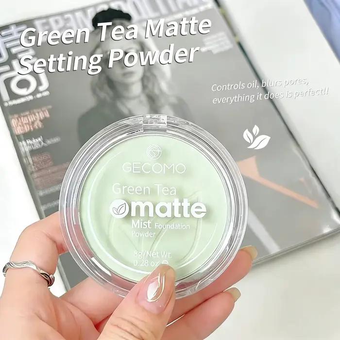 Poudre compacte matifiante au thé vert : Fixateur de maquillage longue tenue 24h - Couvrance totale 
