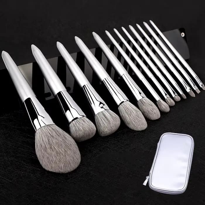 KLINA 12 pièces Kit de pinceaux de maquillage professionnel naturel chèvre cheveux fond de teint pou