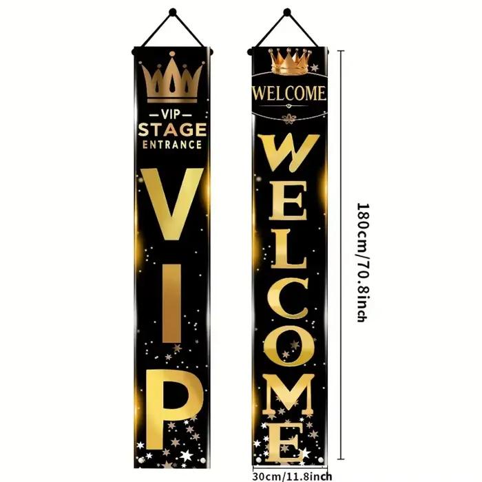Toile de fond décorative style entrée VIP Scène Or Noir, motif couronne et étoiles pour célébrations