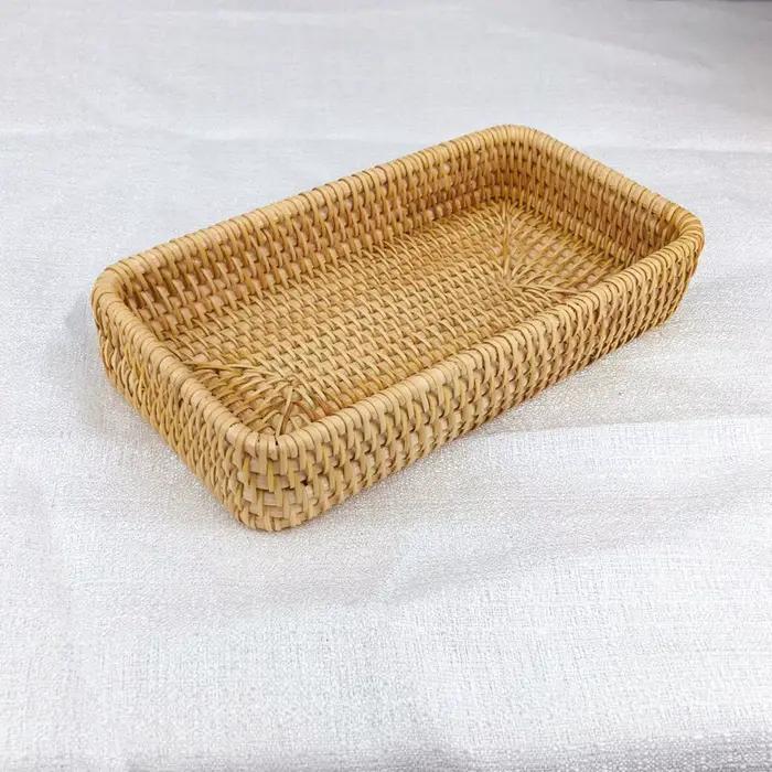 Ensemble de 3 plateaux de service en rotin, plateau rectangulaire tressé, plateau de service décorat