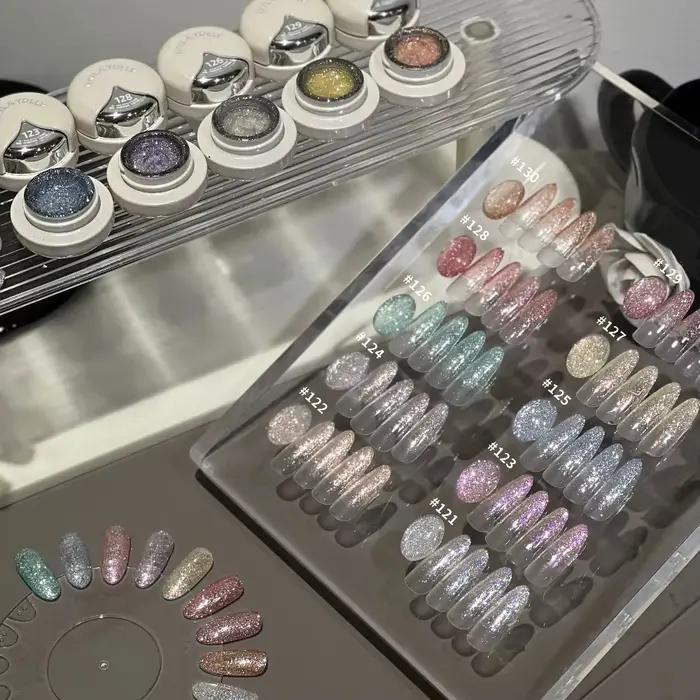 10 Couleurs 5ml Vernis Gel Pailleté Réfléchissant Argent Rose Brillant Semi-Permanent Fournitures On