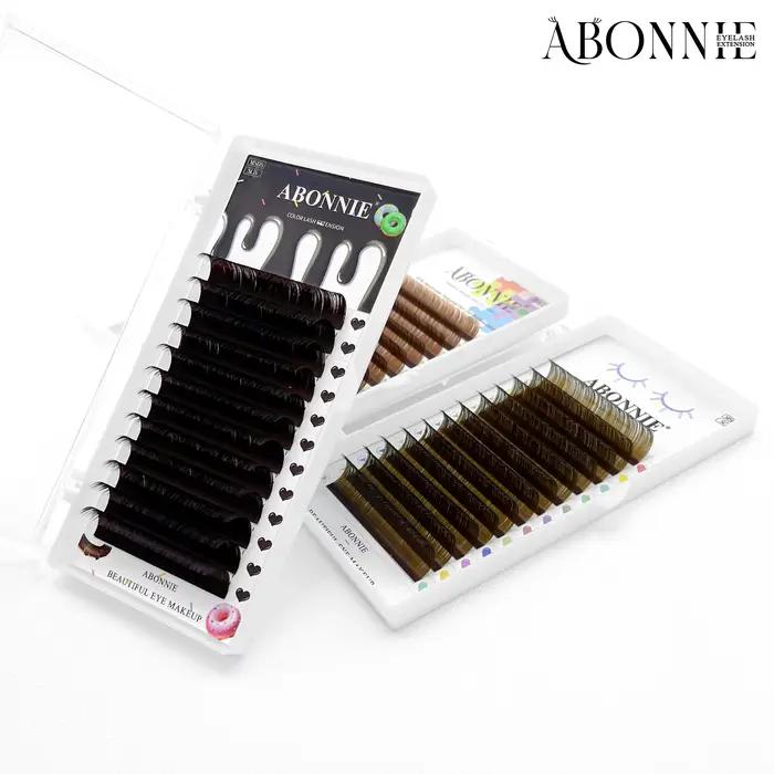 Extension de cils individuels marron Abonnie, toutes tailles, cils classiques colorés de qualité sup