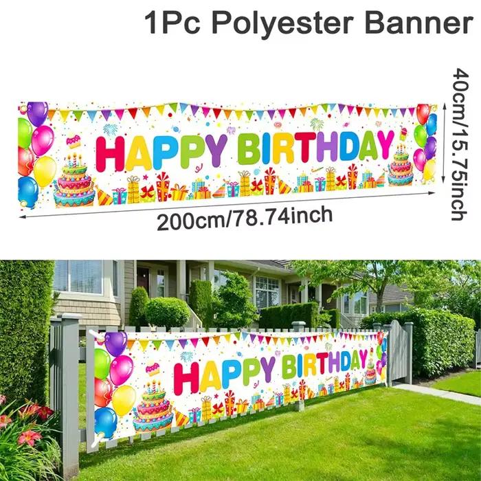 Décorations de fête d'anniversaire, bannière d'arrière-plan, ballons colorés, Design de gâteau, tiss