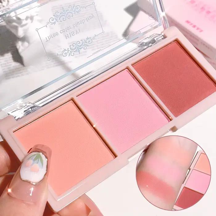 HISYI-Fard à joues trois couleurs pour filles, rendu délicat, poudre non volante, tenue de maquillag