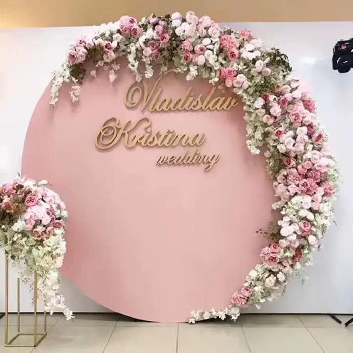 Toile de fond circulaire rose pour fête d'anniversaire, Logo personnalisé, décor d'événement de luxe