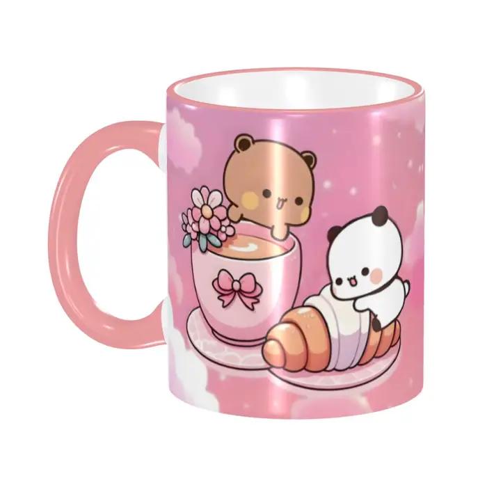 Tasses à thé, lait et café en céramique Bubu Dudu Peach et Goma, style DIY, motif dessin animé panda