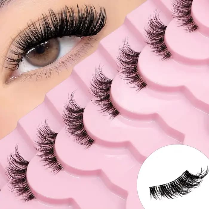 Veltrinay – demi-cils naturels pour chat, doux et vaporeux, avec bande Invisible transparente, faux 