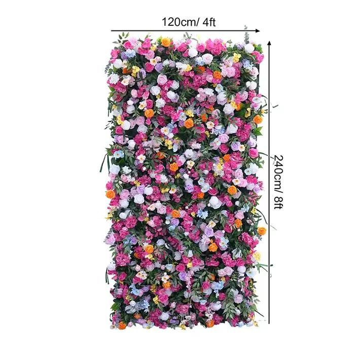 Décor d'arrière-plan de mariage, Rose colorée, tissu de verdure, mur de fleurs, fournitures de fête 