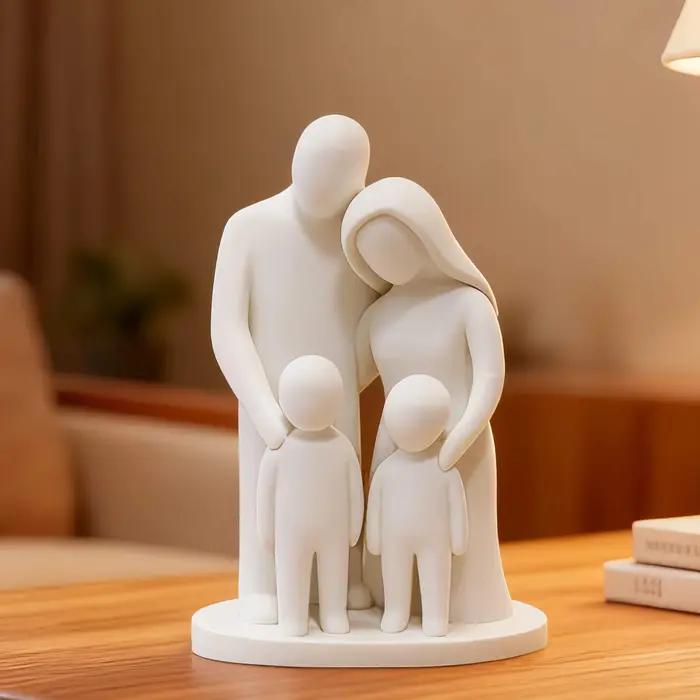 Figurine d'une famille de 4, sculpture familiale minimaliste moderne, statue blanche parent-enfant p