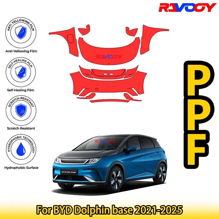Kit de protection de peinture (PPF) avant prédécoupé noir brillant/mat 8,5 mil pour BYD Dolphin (mod