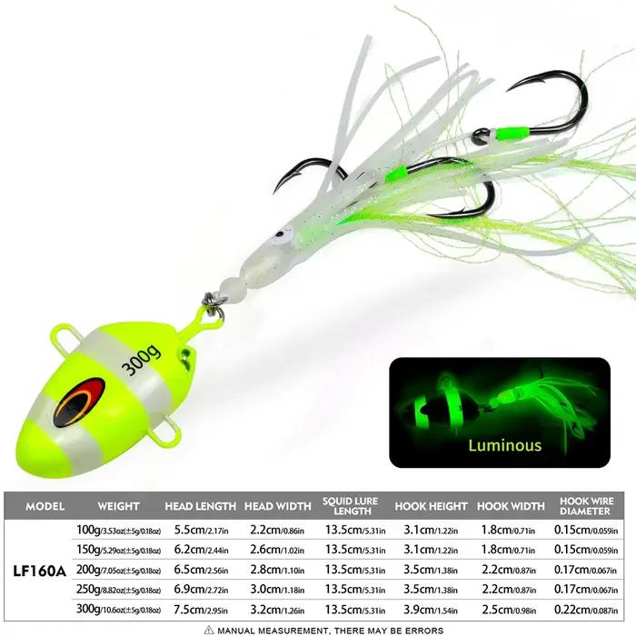 PROBEROS métal JIG lueur lente gabarits leurre 100g-300g plate-forme de calmar appât de pêche en hau