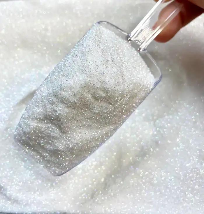 Poudre irisée blanche pour ongles, 50 g/sac, 0.2mm, poussière de paillettes Ultra fines, holographiq