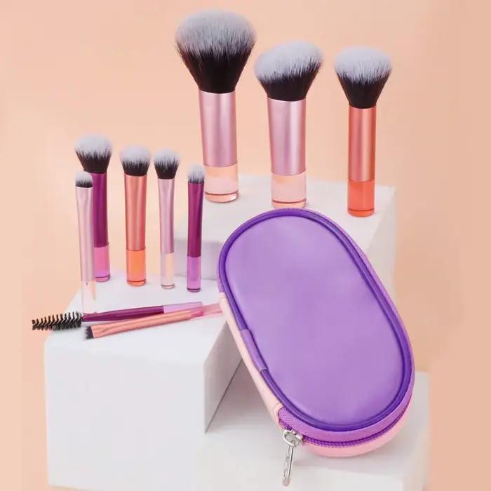 Lot de 10 mini-pinceaux de maquillage professionnels pour poudre, fond de teint, blush et correcteur