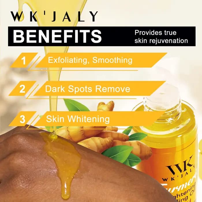 WK JALY Huile exfoliante jaune pour tous les tons de peau, au curcuma naturel, éclaircissante, améli