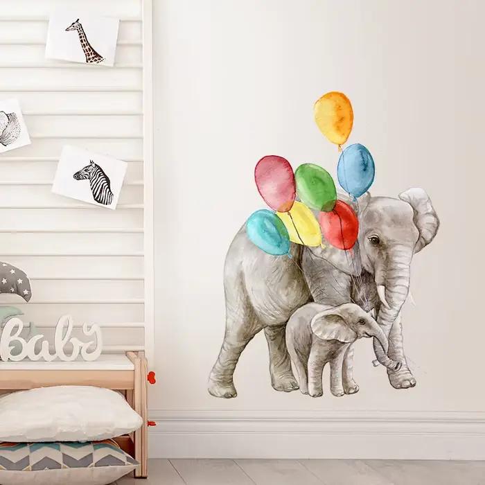 Autocollant mural en forme d'éléphant en ballon de dessin animé, décoration de chambre d'enfant, fon