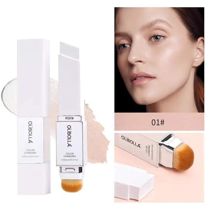 Fond de teint stick waterproof haute couvrance à changement de couleur, double embout avec pinceau, 
