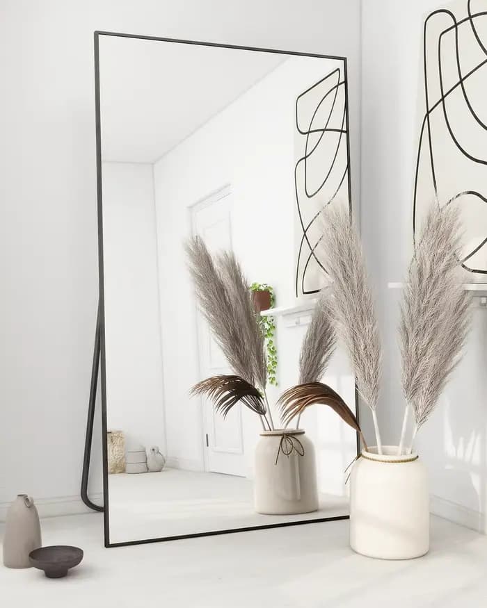 Grand miroir pleine longueur 34 "x 76", miroir de sol avec support, miroir de courtoisie mural avec 