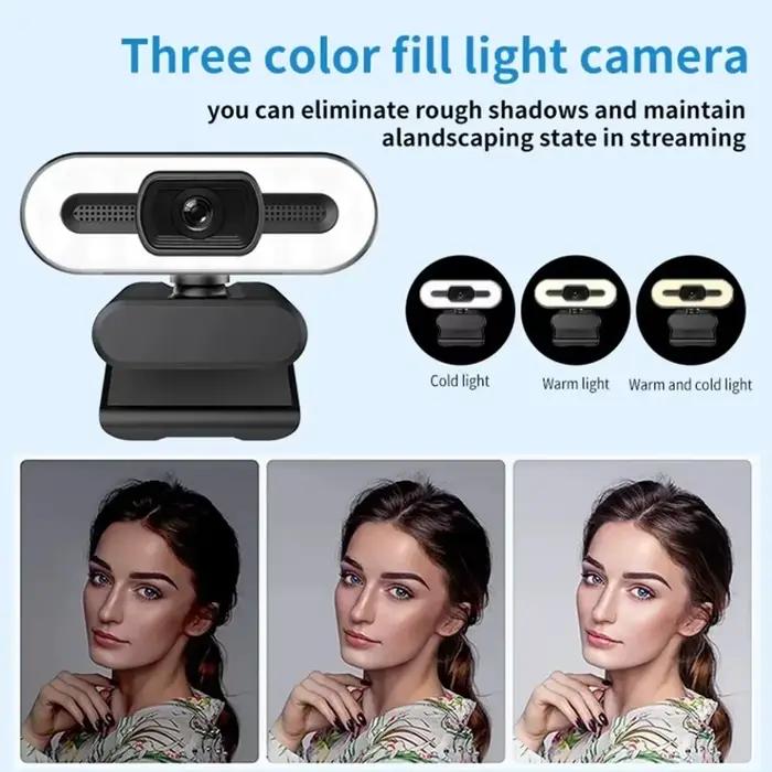 Webcam Portable Full HD 1080P 2K 4K, PC Portable, mise au point automatique, Streaming en direct, Flexible avec Microphone, diffusion en direct avec lumière