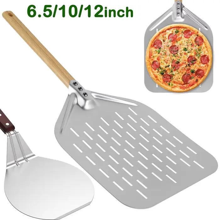 Pelle à Pizza antiadhésive en métal, 6.5/10/12 pouces, avec manche en bois, plateau de transfert de levage de gâteaux pour la cuisson de pain de Pizza fait maison