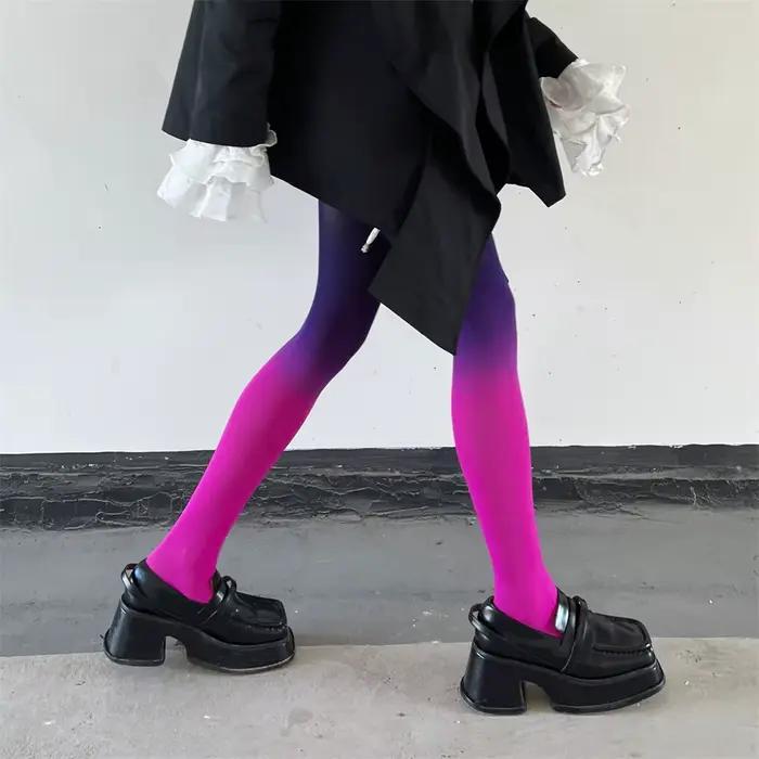 Collants en velours pour femmes, couleur dégradée printemps-automne, sans couture, couleurs contrastées, style anime, collants Lolita pour filles