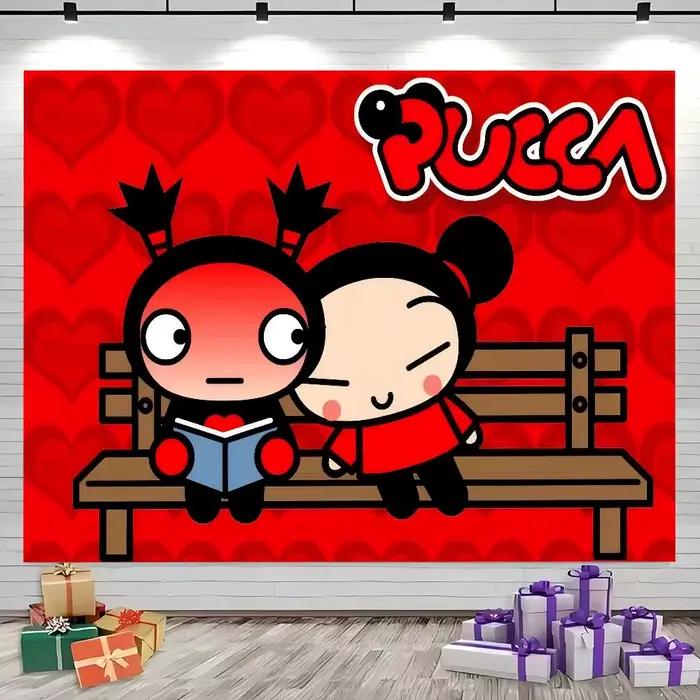 Toile de fond de décoration pour bannière, toile de fond de photographie de fête, série d'animation populaire P-Pucca