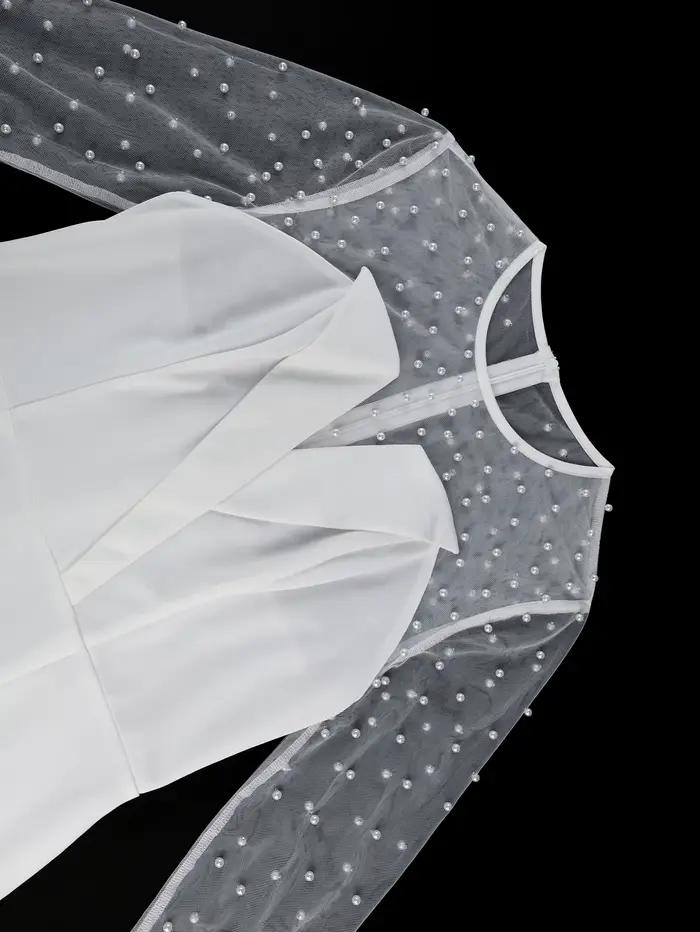 Robes de soirée blanches pour femmes, col rond, manches perlées, coupe cintrée, sirène, volants, soirée, Cocktail, invité de mariage, robes mi-longues, nouvelle collection
