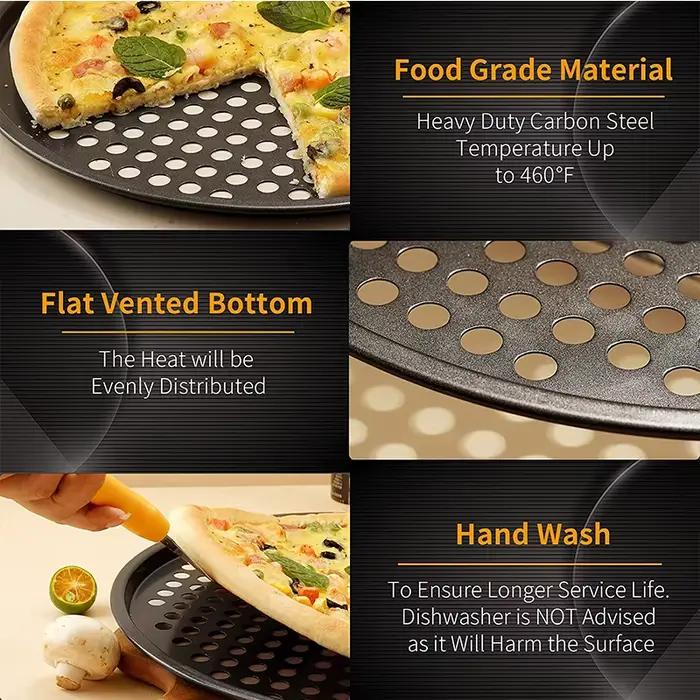Plateaux à Pizza antiadhésifs en acier au carbone, moule de cuisson de Pizza avec trous, assiette ronde et profonde
