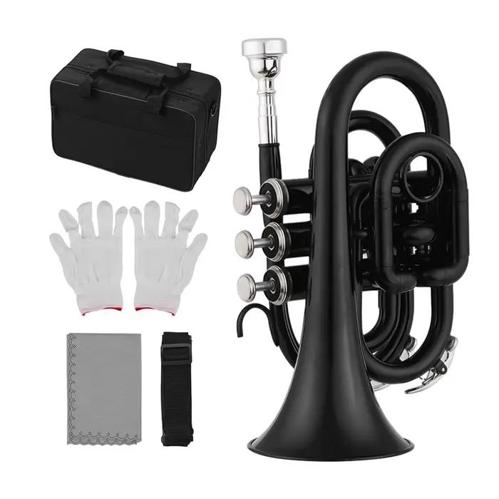 Muslady trompette Mini trompette Bb plat en laiton matériel Instrument à vent avec embout gants chiffon de nettoyage étui de transport